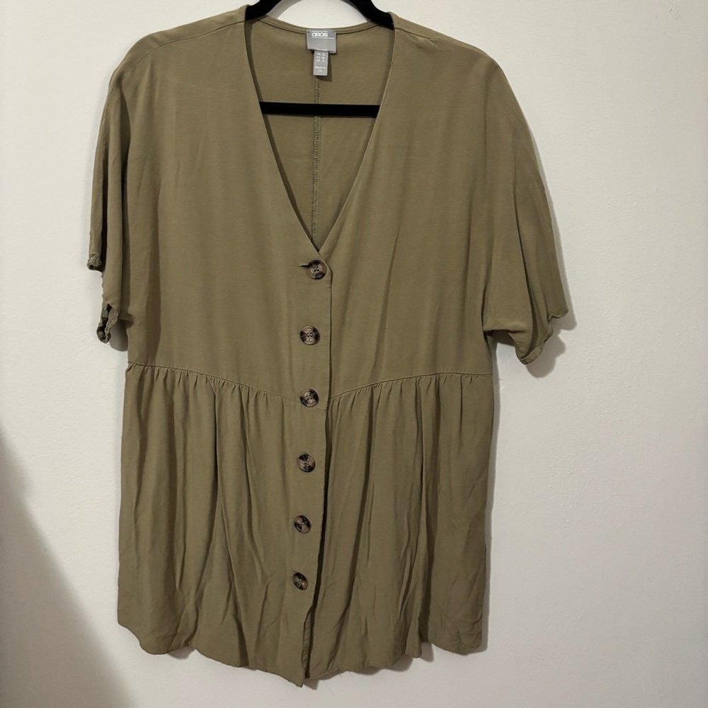ASOS Green Short Sleeve Button‎ Down Mini Dress